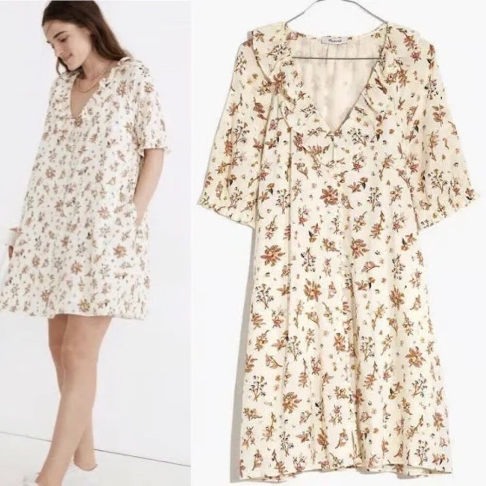 Madewell Ruffle Button-Front Trapeze Dress in Floral Reef